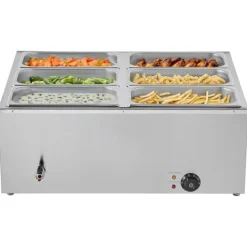 Kommersiell Matvärmare, 1500W Elektrisk, Rostfritt Stål, 6 Pannor, Snabbvärmande, för Catering och Fester