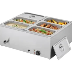 Kommersiell Matvärmare, 1500W Elektrisk, Rostfritt Stål, 6 Pannor, Snabbvärmande, för Catering och Fester