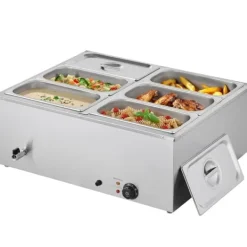 Kommersiell Matvärmare, 1500W Elektrisk, Rostfritt Stål, 6 Pannor, Snabbvärmande, för Catering och Fester