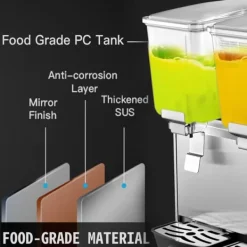 Dryckesautomater-Kommersiell rostfri kalldrycksdispenser för fruktjuice och iste, 2 tankar, 6,4 gallon, med termostatkontroll.