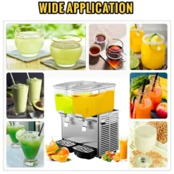 Dryckesautomater-Kommersiell rostfri kalldrycksdispenser för fruktjuice och iste, 2 tankar, 6,4 gallon, med termostatkontroll.