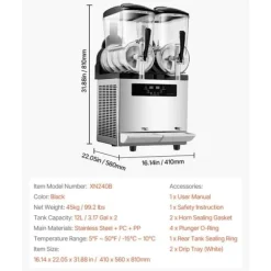 Slushmaskiner-Kommersiell slushmaskin 12Lx2, margarita- och smoothie-maskin, hög kapacitet, effektiv kylning, perfekt för caféer och fester