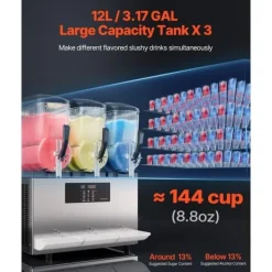 Slushmaskiner-Kommersiell Slushy Maskin 12Lx3, Frys Drycktillverkare för Margarita & Smoothie, Hög Kapacitet, Enkel Användning, Perfekt för Fester