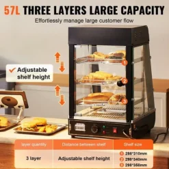 Kommersiell 3-vånings matvärmare, bänkdisplay, pizzaskåp med belysning