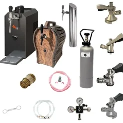 Komplett set under disk - Öltapp JET 30 en linje torr kylare, 35 liter/h -Bierkoffer med trätunna, KEG:NC Adapter