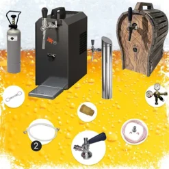 Komplett set under disk - Öltapp JET 30 en linje torr kylare, 35 liter/h -Bierkoffer med trätunna, KEG:NC Adapter