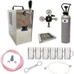 Ölkranar-Komplett uppsättning - Öltapp JET 30 en linje torr kylare, 35 liter/h -Bierkoffer inkl. ölglas ISAR 0,3 liter 6 st., KEG:Type G