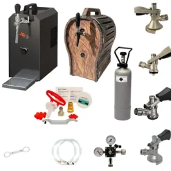Ölkranar-Komplett uppsättning Öltapp - JET 30 en linje torr kylare, 35 liter/h -Bierkoffer med trätunna, Rengöringssats för kran och kagge, KEG:Type A