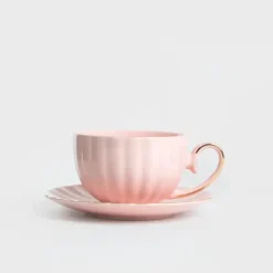 Kaffe- & Teserviser-Kopp | MINA | med fat, stor, rosa | 0,25 l | 730634