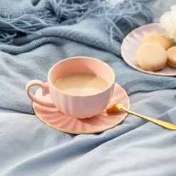 Kaffe- & Teserviser-Kopp | MINA | med fat, stor, rosa | 0,25 l | 730634