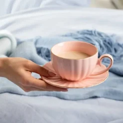 Kaffe- & Teserviser-Kopp | MINA | med fat, stor, rosa | 0,25 l | 730634