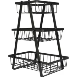 Korg för frukt och grönsaker, svart, metall, 3-vånings, VILDE 229111