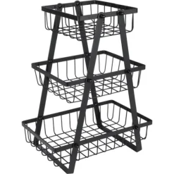 Korg för frukt och grönsaker, svart, metall, 3-vånings, VILDE 229111