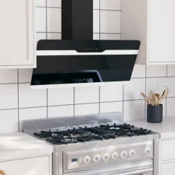 Köksfläktar-Kraftfull köksfläkt 90 cm i stål och härdat glas | Färg: Svart | Storlek: 90x50x15 cm