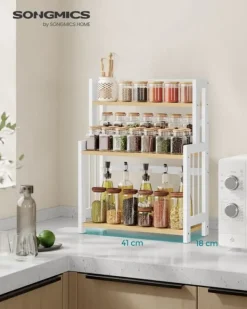 Köksorganiserare-Kryddhylla med 3 nivåer för bänkskiva i naturell ekfärg