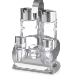 Kryddset i rostfritt stål salt peppar olivolja vinvinäger tandpetare - Hendi 465363