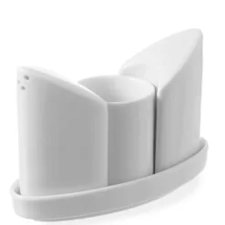 Salt- & Pepparströare-Kryddset saltkar pepparshaker tandpetare vitt porslin - Hendi 786420