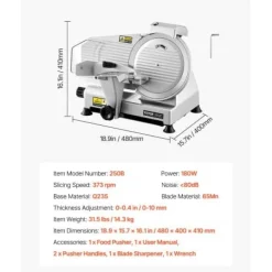 Köttskärare, 10 tum elektrisk deliskärare 48x40x41 cm, justerbar tjocklek, metall