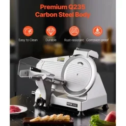 Köttskärare, 10 tum elektrisk deliskärare 48x40x41 cm, justerbar tjocklek, metall