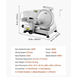Köttskärare 180W, 10 tum elektrisk Deli, effektiv för kött, bröd och ostskivning
