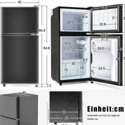 Kombinerad Kyl- & Frys-Kyl-Frys Kombi, 86.8 cm, 60L kyl, 22L frys, 102 kWh/år, Svart, Energieklass E