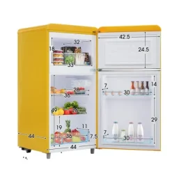 Kombinerad Kyl- & Frys-Kylskåp, Retrodesign, Energibesparande,Gul+Järn+Plast, EU