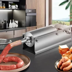Jerkyspruta-3L Chorizo-vullare av rostfritt stål, horisontell, manuell korvfyllare, Chorizo-hotdogs, grillkorv, lämplig för både hushåll och kommersiell