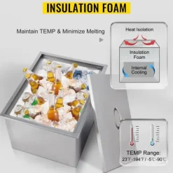Ishink & Kylare-33L Drop-in islåda vinkylare i rostfritt stål med dräneringsventil och bekvämt lock, genomtänkta detaljer, bred användning