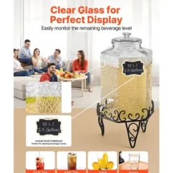 Dryckesautomater-10L Dryckesdispenser, Festdryckesdispenser i Glas, Inklusive Stativ