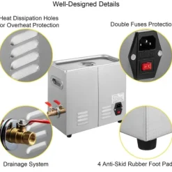 Ultraljudstvätt-6,5L 40KHz ultraljudsrengörare med värmare, djuprengöring, justerbar temperatur och tid, lämplig för kommersiellt och hushållsbruk
