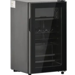 Kylskåp-76L Mini-Kylskåp, 6L frys + 70L kyl, LED-ljus, För 51 burkar, Tyst drift, Kompressor, Justerbara hyllor