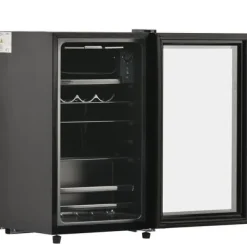 76L Mini-Kylskåp, 6L frys + 70L kyl, LED-ljus, För 51 burkar, Tyst drift, Kompressor, Justerbara hyllor