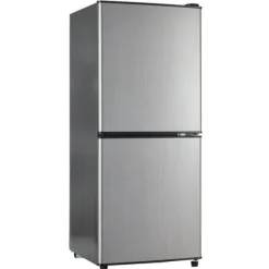 106L Mini-Kylskåp, 60L kyl + 46L frys, 7 temperaturer, Silverdörr, LED-ljus, Justerbara hyllor, 166 kWh/år