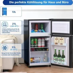 Kylskåp-72L Mini-Kylskåp, Svart glastdörr, 39dB, 7-stegs temperatur, LED-ljus, R600 Kylmedel, Direktkylning, För hem, kontor