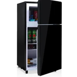 Kylskåp-72L Mini-Kylskåp, Svart glastdörr, 39dB, 7-stegs temperatur, LED-ljus, R600 Kylmedel, Direktkylning, För hem, kontor