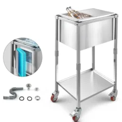 Ishink & Kylare-28L Rullande Kylbox, Utomhus Stående Islåda på Hjul, Utfällbara Handtag, Perfekt för Camping och Picknick