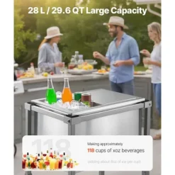Ishink & Kylare-28L Rullande Kylbox, Utomhus Stående Islåda på Hjul, Utfällbara Handtag, Perfekt för Camping och Picknick