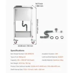 Ishink & Kylare-28L Rullande Kylbox, Utomhus Stående Islåda på Hjul, Utfällbara Handtag, Perfekt för Camping och Picknick