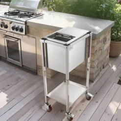 Ishink & Kylare-28L Rullande Kylbox, Utomhus Stående Islåda på Hjul, Utfällbara Handtag, Perfekt för Camping och Picknick