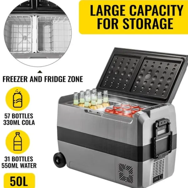 50L 45W 12/24V DC 100-240V AC bärbart bil- och hemkylskåp med kompressor, dubbelzon, APP-kontroll, med bilbatteriskydd