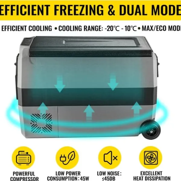 50L 45W 12/24V DC 100-240V AC bärbart bil- och hemkylskåp med kompressor, dubbelzon, APP-kontroll, med bilbatteriskydd