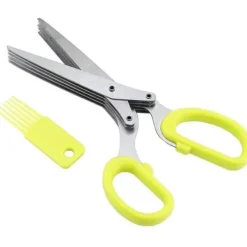 Kökssaxar-5-lagers kökssax i rostfritt stål för mat Strimlad strimlad schalottenlök Sushi Örtsax (Gul)[250]