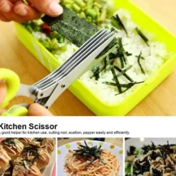 Kökssaxar-5-lagers kökssax i rostfritt stål för mat Strimlad strimlad schalottenlök Sushi Örtsax (Gul)[250]
