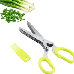 Kökssaxar-5-lagers kökssax i rostfritt stål för mat Strimlad strimlad schalottenlök Sushi Örtsax (Gul)[416]