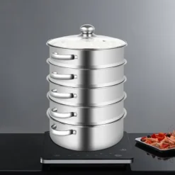 5-lagers ångkokare i rostfritt stål, stor kapacitet, multifunktionell bottenkastrull, lämplig för alla spisar