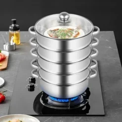 5-lagers ångkokare i rostfritt stål, stor kapacitet, multifunktionell bottenkastrull, lämplig för alla spisar