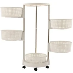 Lazy Susan köksorganisatör, 5-vånings roterande förvaringsvagn, 360° sväng, hjul för enkel åtkomst i köket