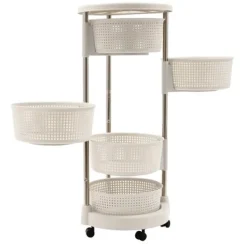 Lazy Susan köksorganisatör, 5-vånings roterande förvaringsvagn, 360° sväng, hjul för enkel åtkomst i köket