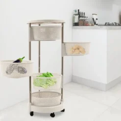 Lazy Susan köksorganisatör, 5-vånings roterande förvaringsvagn, 360° sväng, hjul för enkel åtkomst i köket