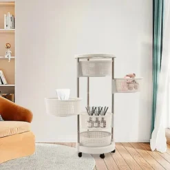 Lazy Susan köksorganisatör, 5-vånings roterande förvaringsvagn, 360° sväng, hjul för enkel åtkomst i köket